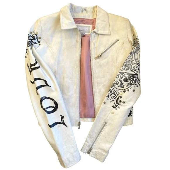 Wilson Leather Vintage Studded Hand Painted Distressed Rocker/Love Jacket Y2K - Picture 2 of 15